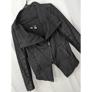 DIVIDED! FAB FAUX PEBBLED SUEDE LEATHER JACKET! DIAGONAL ZIPPER! SZ 8